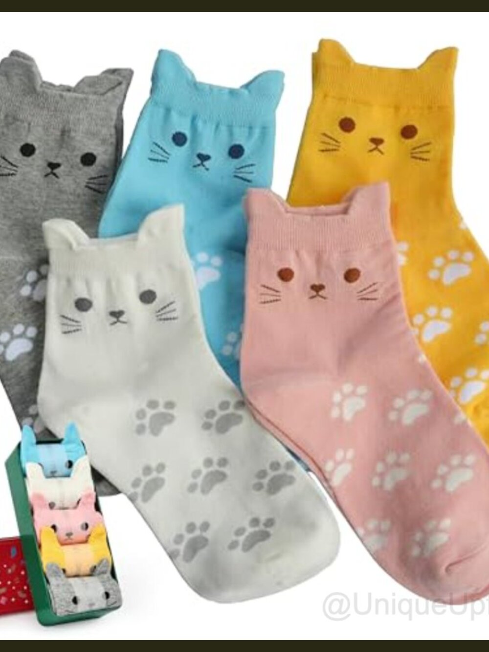 Cute Cat Animal Socks Cotton Blend 3D Ears Gift Tin Box Women
